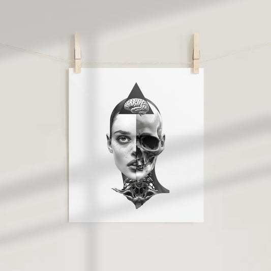 Surreal Half Human Half Skeleton Art Print Poster