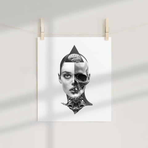 Surreal Half Human Half Skeleton Art Print Poster