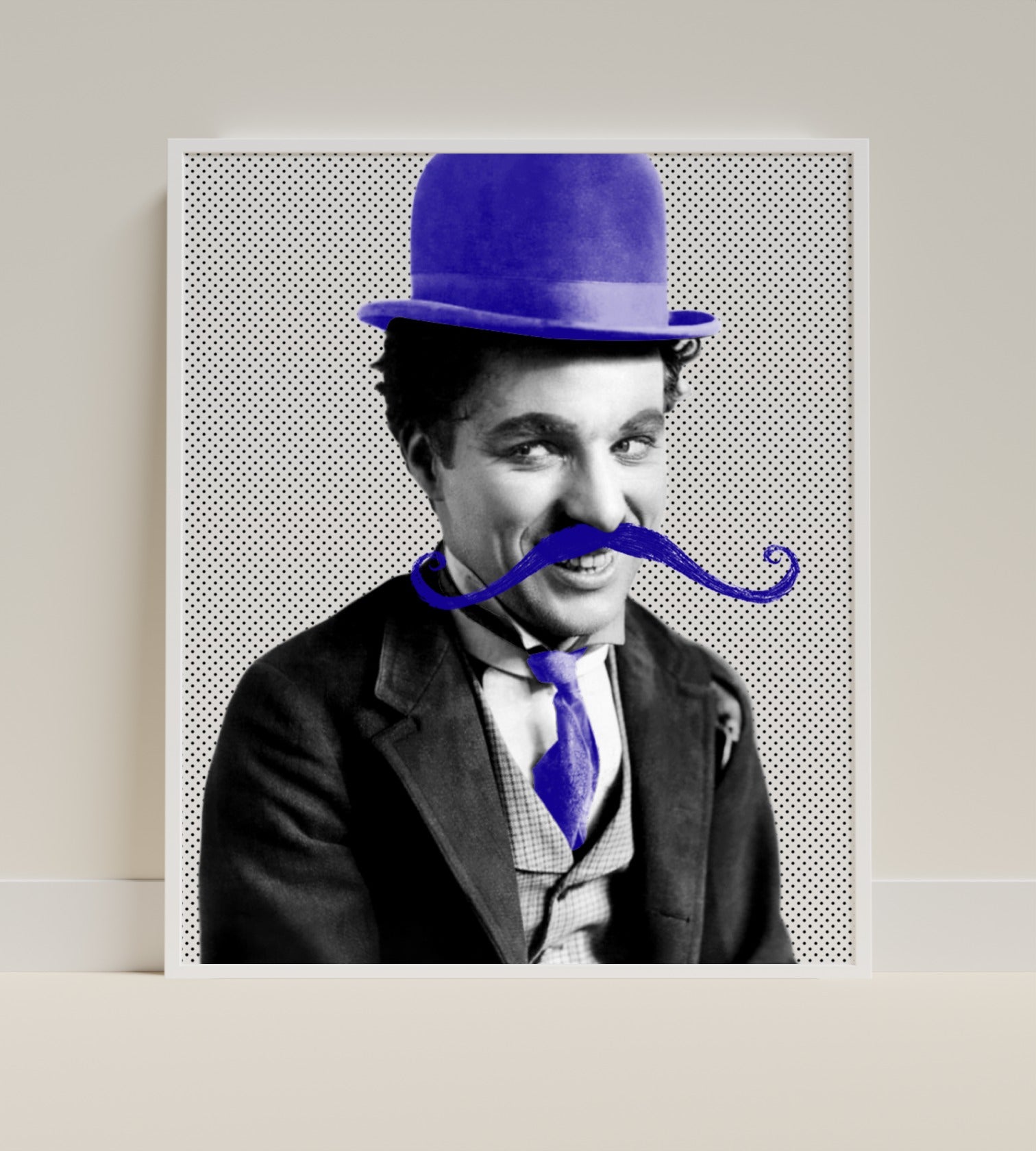 Blue Mustache and Hat Artistic Print Wall Decor