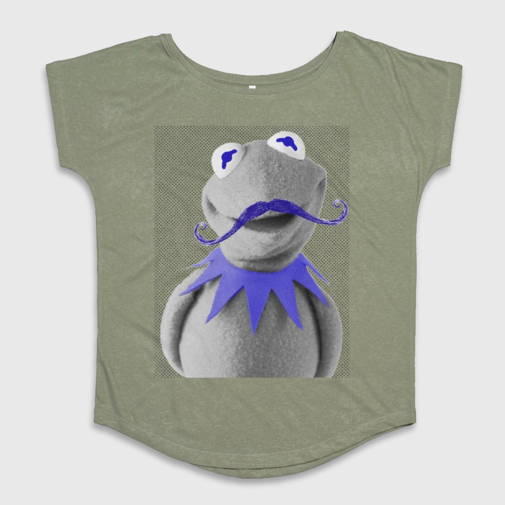 Funny Frog with Blue Mustache Graphic T-Shirt
