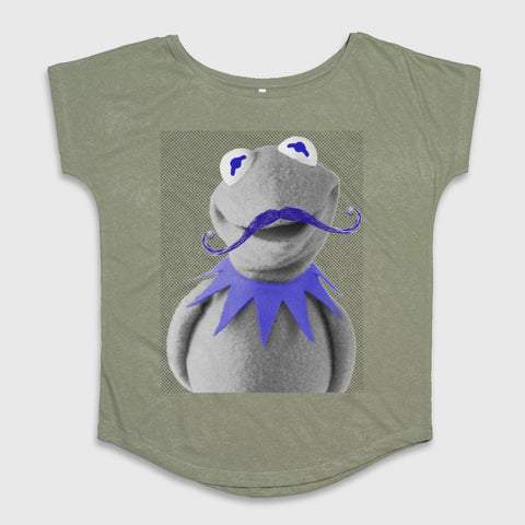 Funny Frog with Blue Mustache Graphic T-Shirt