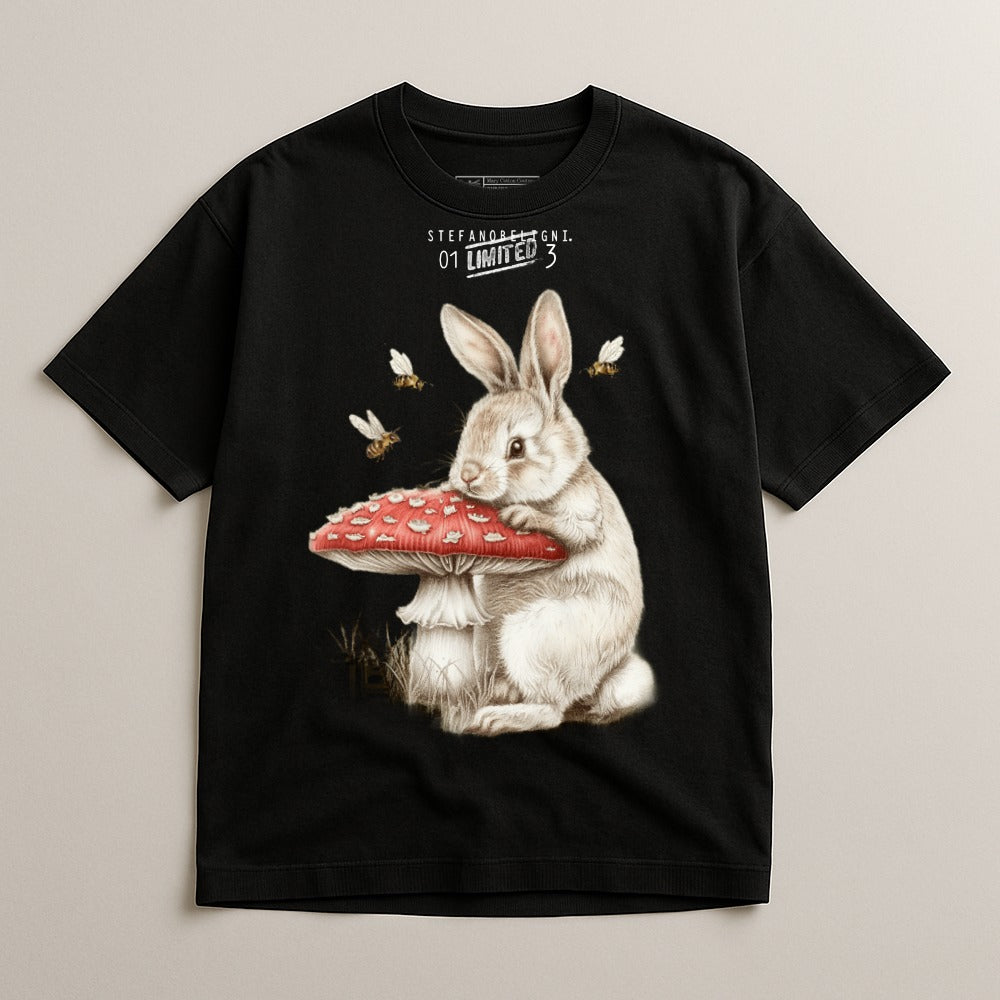 Adorable Bunny with Mushroom Graphic Tee Shirt