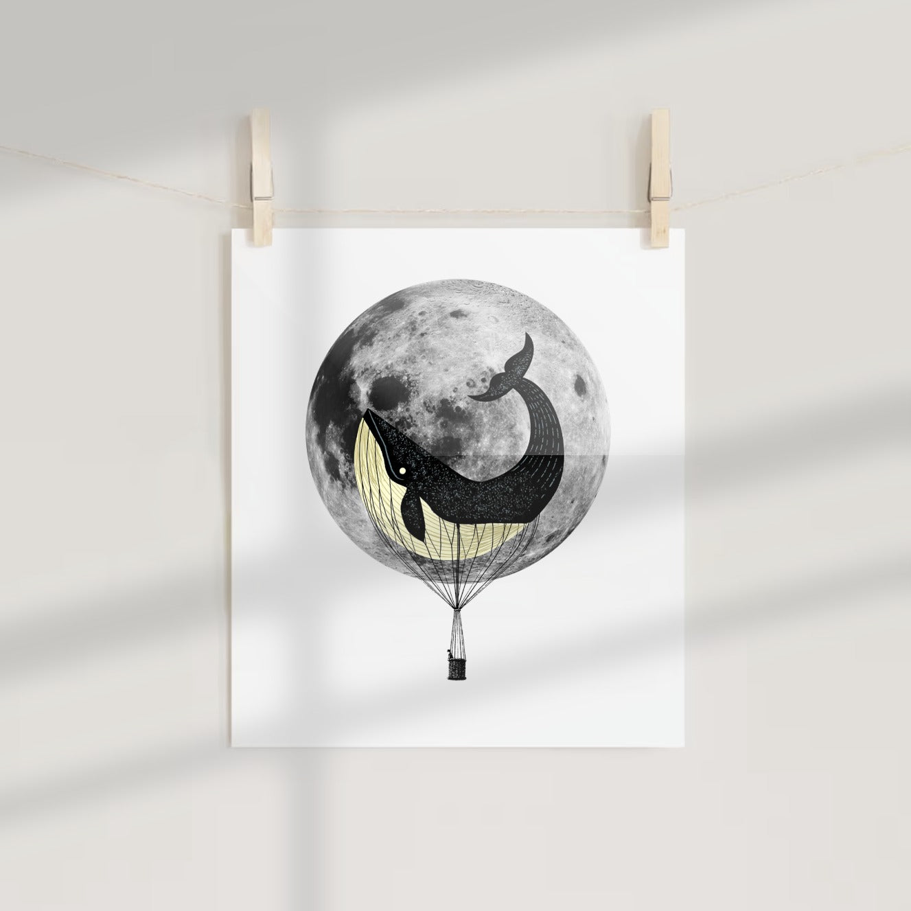 Whale Hot Air Balloon Ride with Moon Poster Print