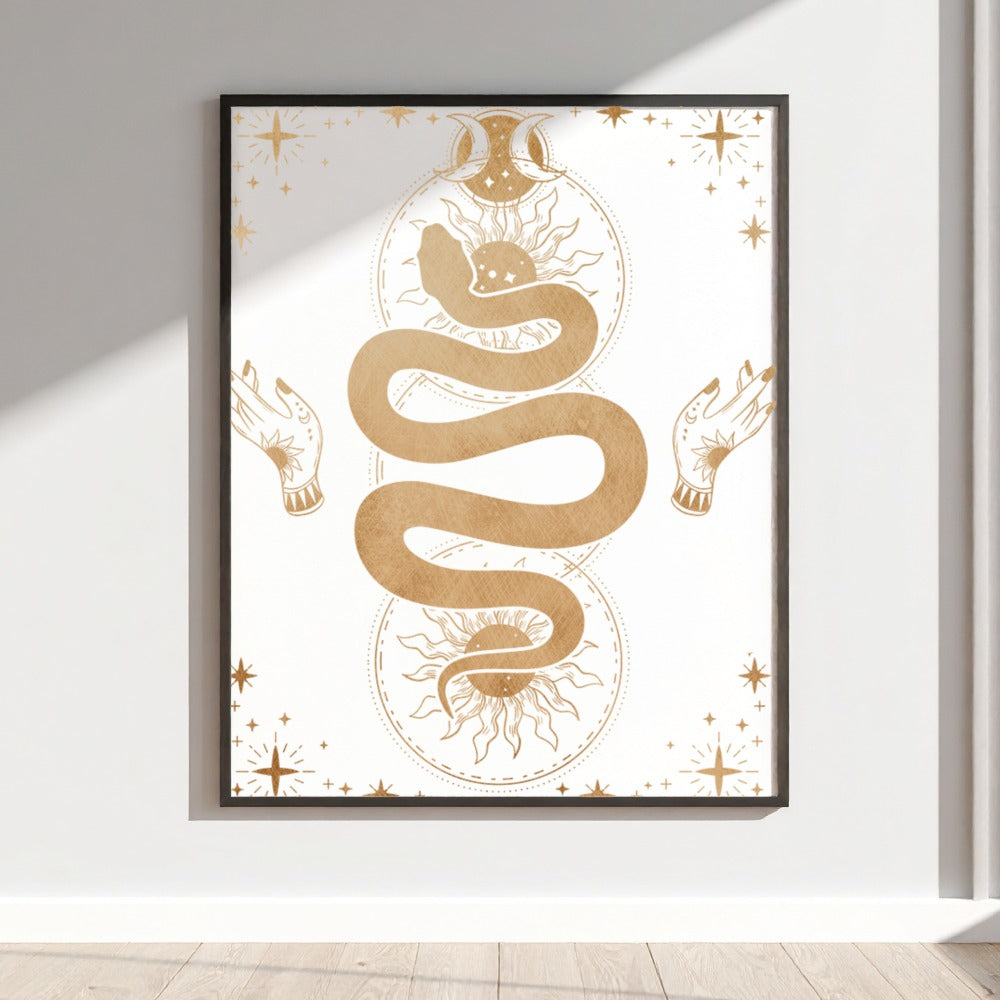 Mystical Serpent and Celestial Art Print for Home Décor