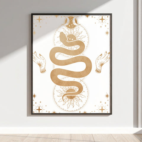 Mystical Serpent and Celestial Art Print for Home Décor