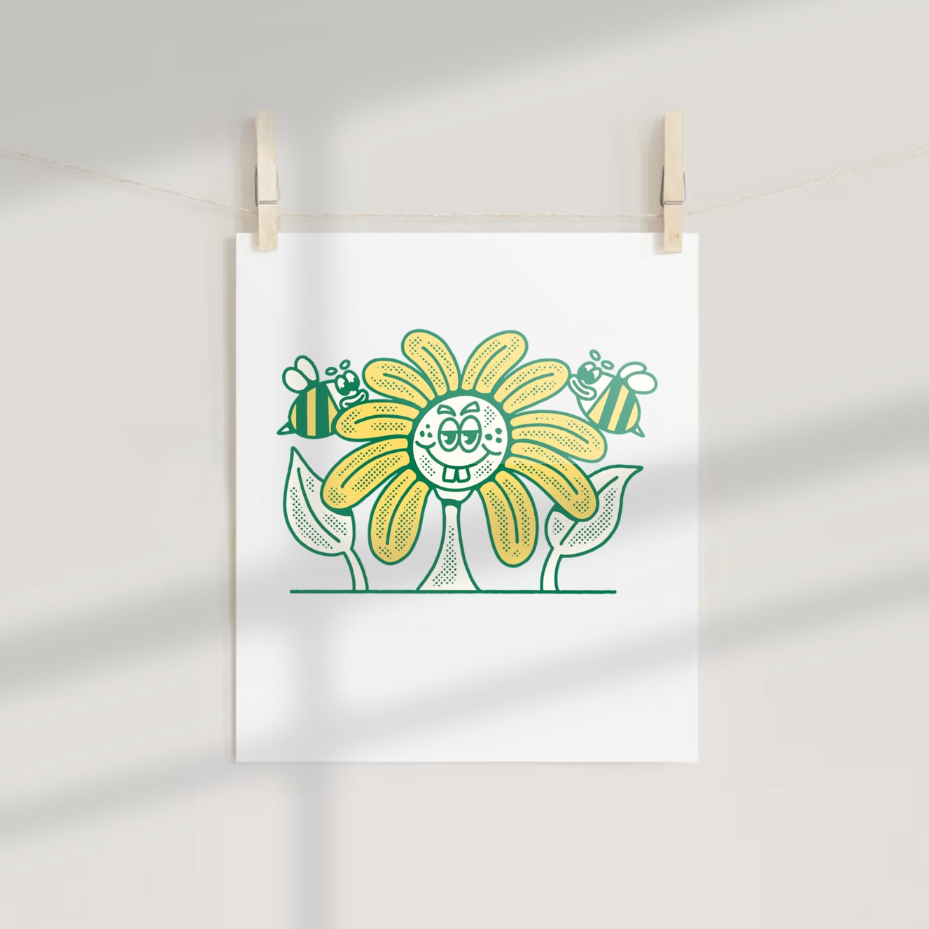Cheerful Sunflower with Bees Art Print Poster