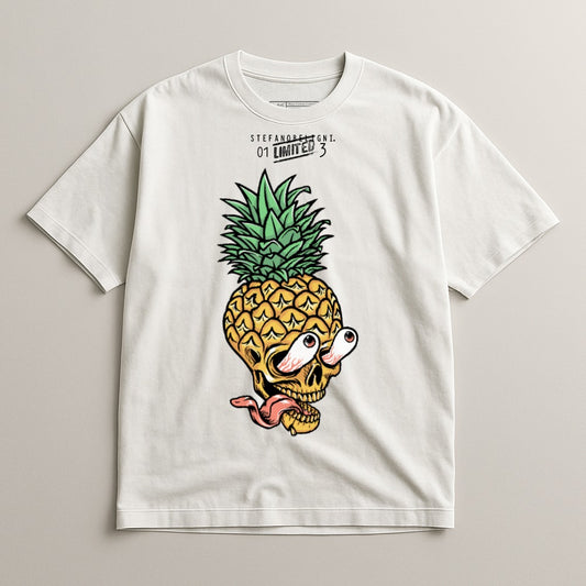 Quirky Pineapple Skull Graphic on Casual White Tee