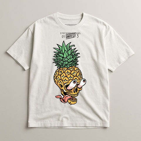 Quirky Pineapple Skull Graphic on Casual White Tee