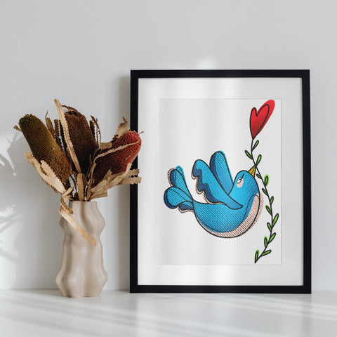 Blue Bird with Red Heart Wall Art Print Product