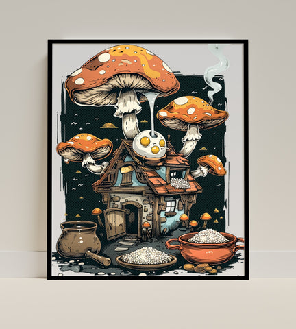 Whimsical Mushroom House Illustration Artwork Product