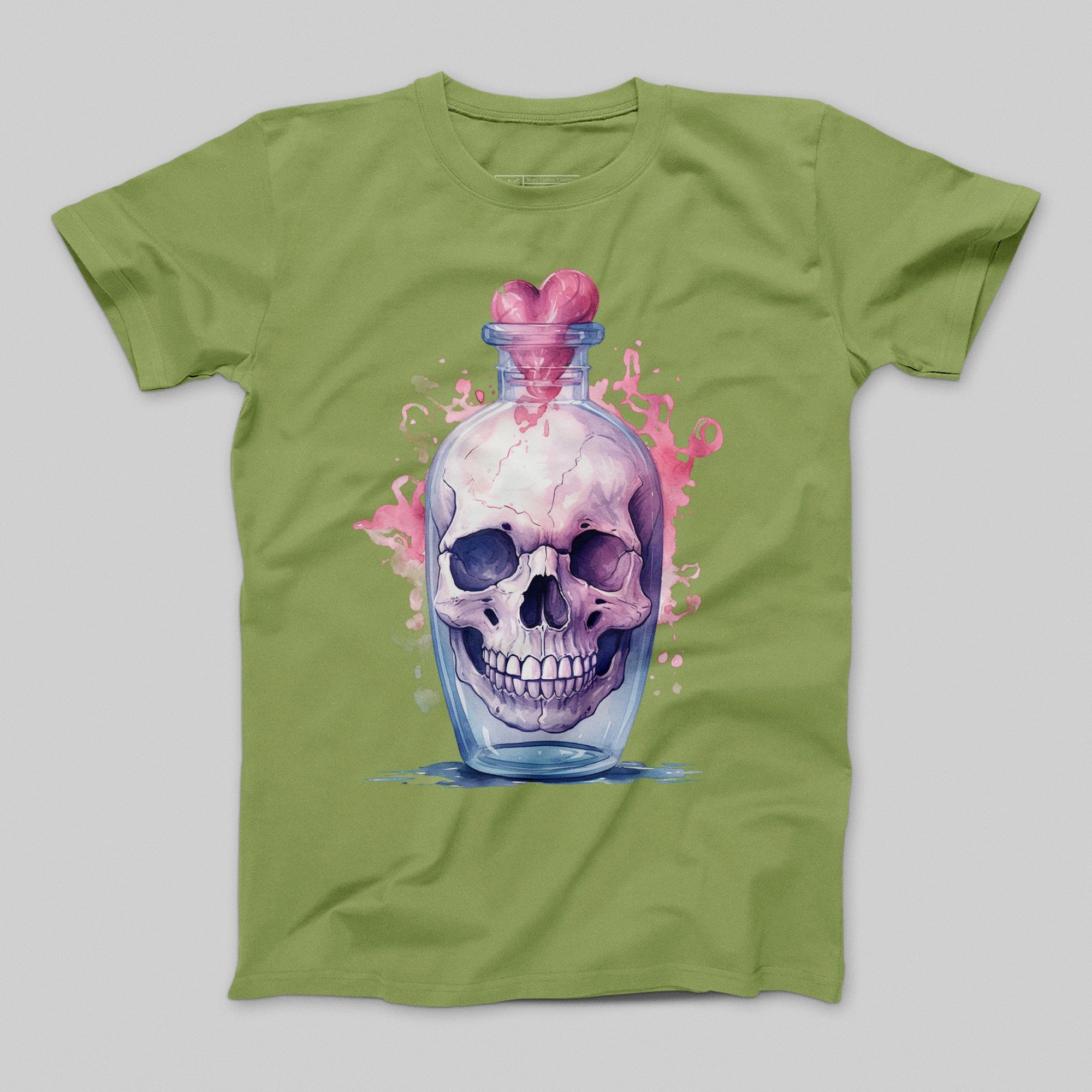 Skull in Bottle Design with Pink Heart T-shirt