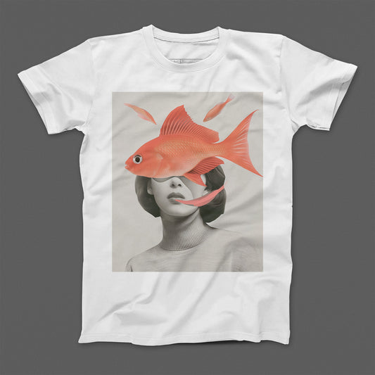 Unique Abstract Fish Head Woman Art Graphic T-shirt