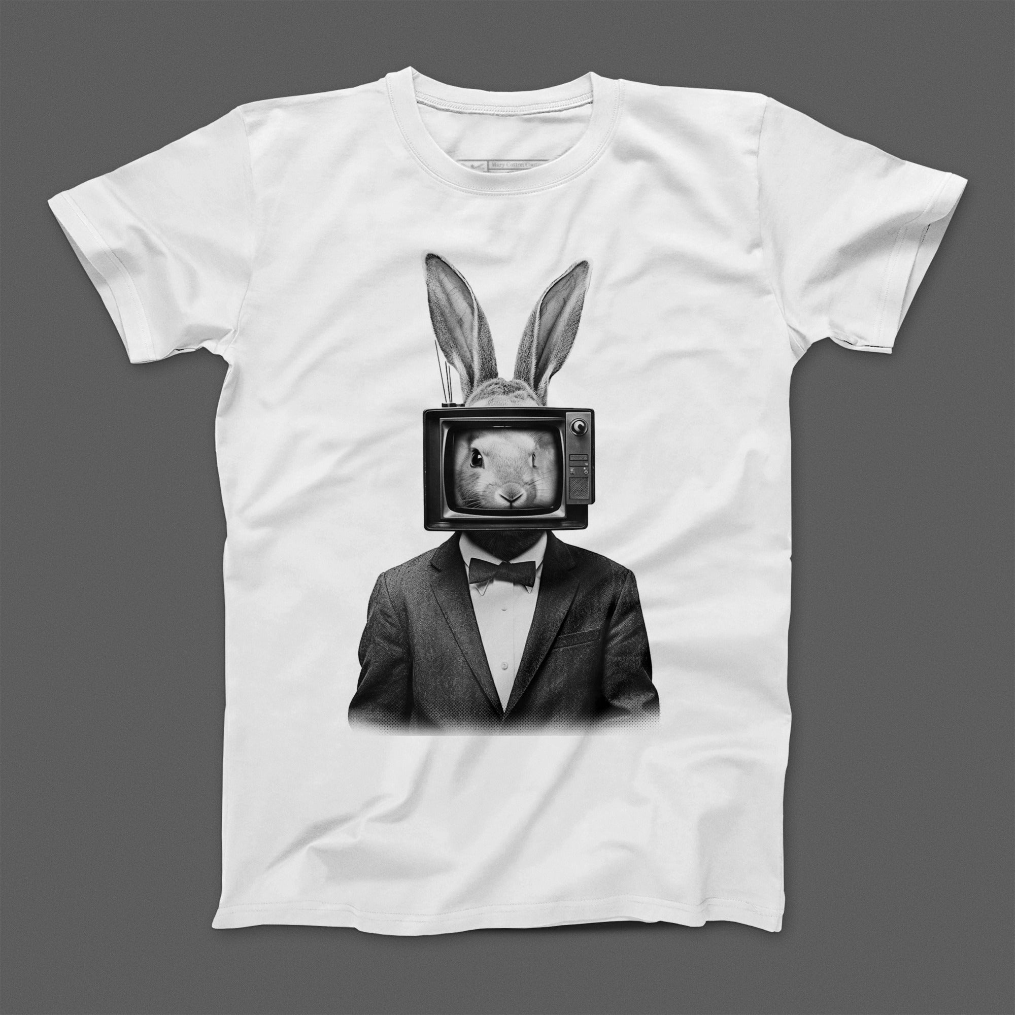 Rabbit Head in TV Screen with Bow Tie T-Shirt