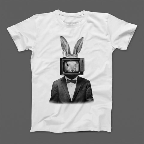 Rabbit Head in TV Screen with Bow Tie T-Shirt
