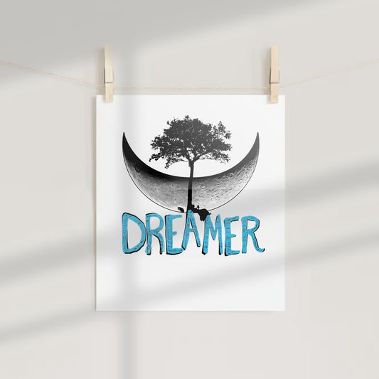 Dreamer Poster with Tree and Crescent Moon Design
