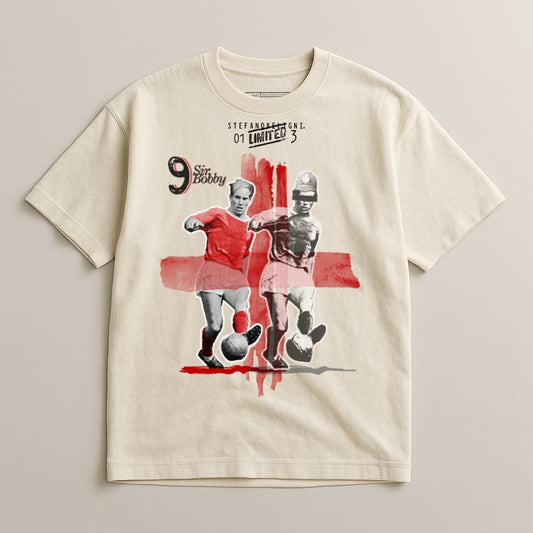 Sir Bobby 9 Limited Edition football t-shirt with vintage player graphic.