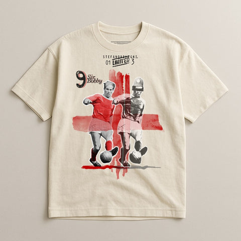 Sir Bobby 9 Limited Edition football t-shirt with vintage player graphic.