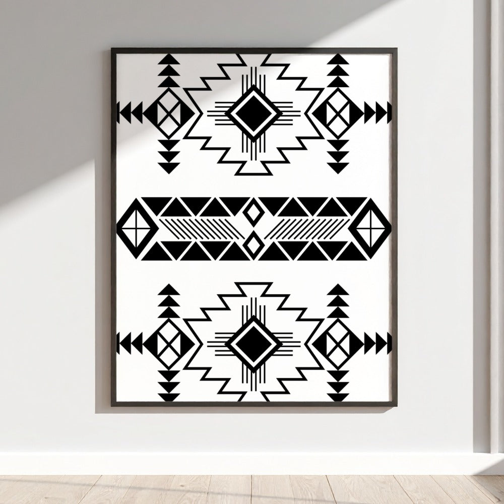 Geometric Tribal Design Black and White Wall Art