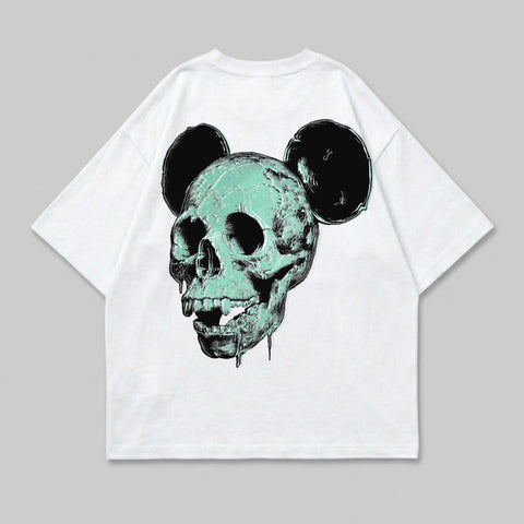 Green Dripping Skull Mouse Ears White T-shirt product type