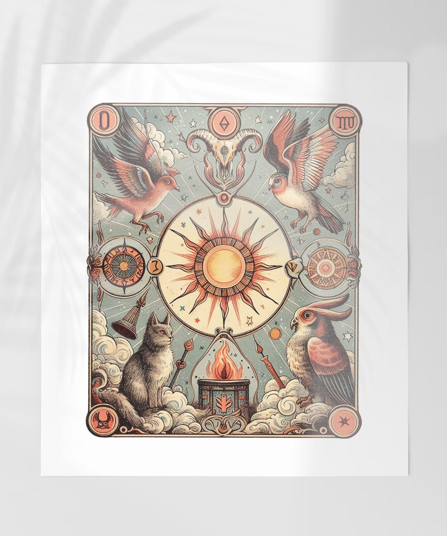 Mystical Sun and Animal Symbols Wall Art Print