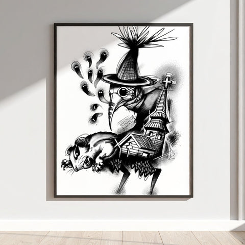 Plague Doctor and Church Gothic Art Print