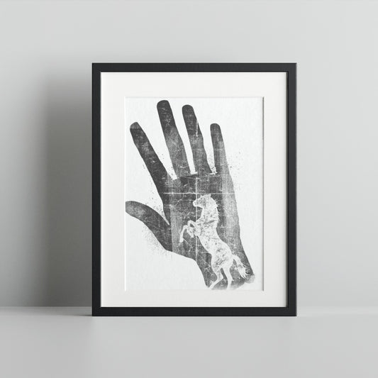 Monochrome Handprint with Horse Art Print Poster