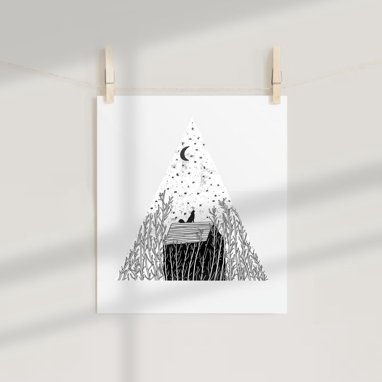 Dreamy Night Sky Illustration with Animal Silhouette Poster