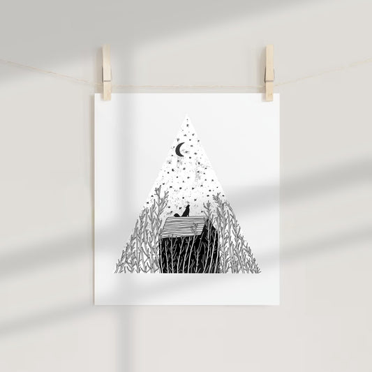 Dreamy Night Sky Illustration with Animal Silhouette Poster