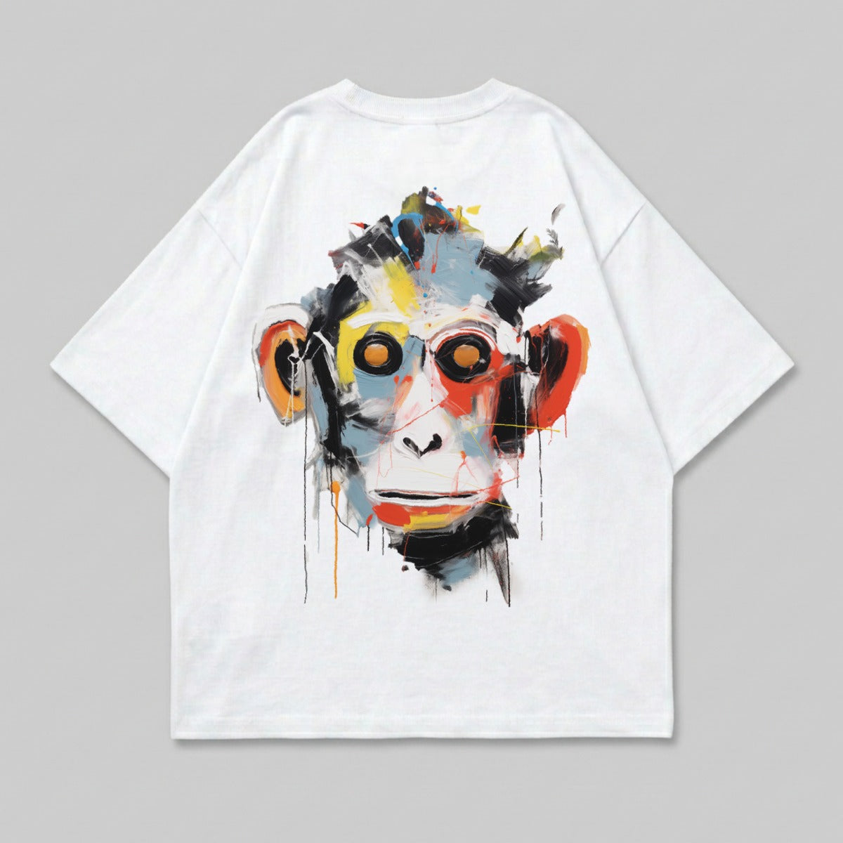 Abstract Colorful Monkey Face Graphic White T-shirt