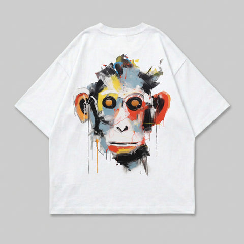 Abstract Colorful Monkey Face Graphic White T-shirt