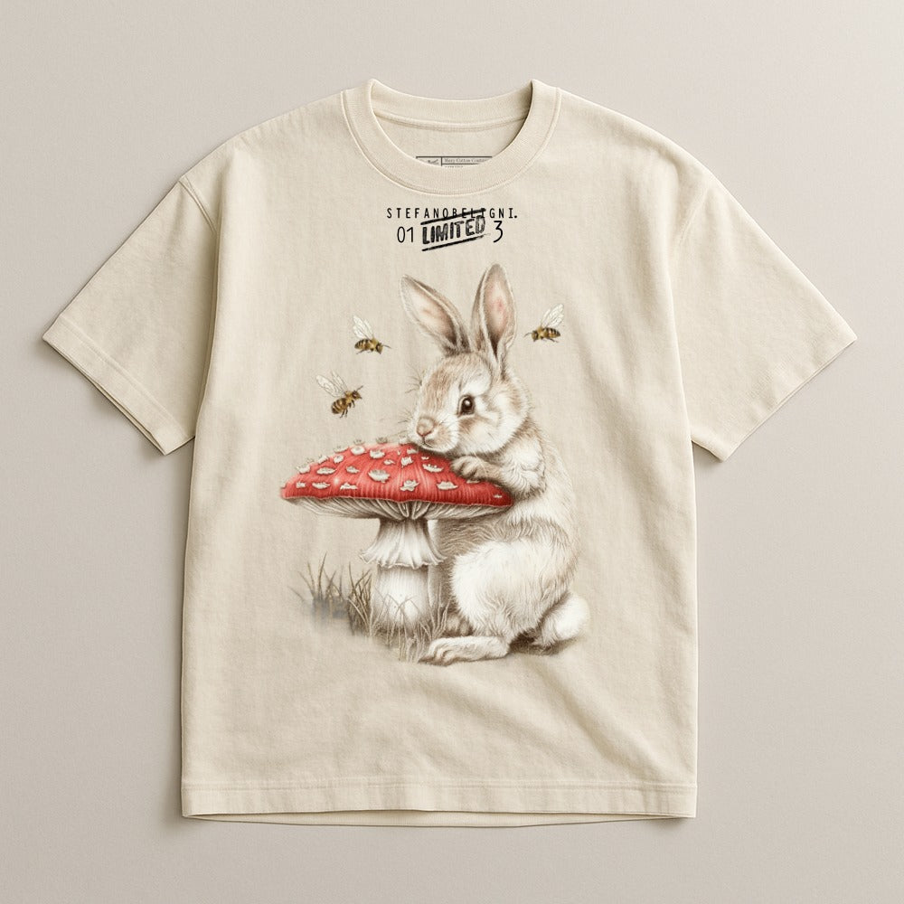 Rabbit Holding Mushroom Graphic Tee for Kids