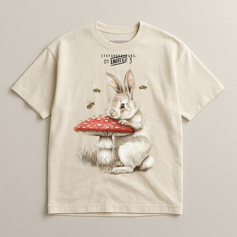 Rabbit Holding Mushroom Graphic Tee for Kids