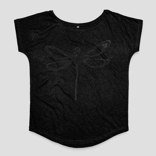 Black T-Shirt with Subtle Dragonfly Design