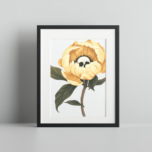 Yellow Flower Skull Illustration Art Print Frame Decor