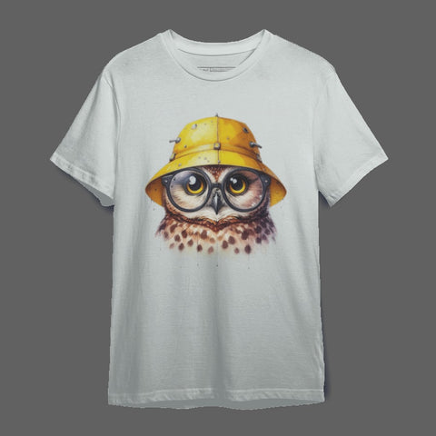 Cute Owl Wearing Yellow Hat T-Shirt for Kids Adults