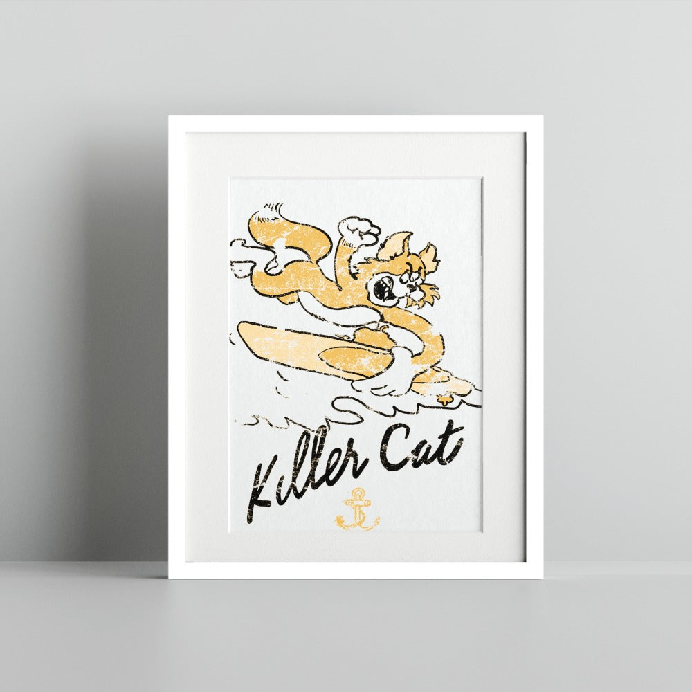 Killer Cat Surfing Poster Graphic Art Decor
