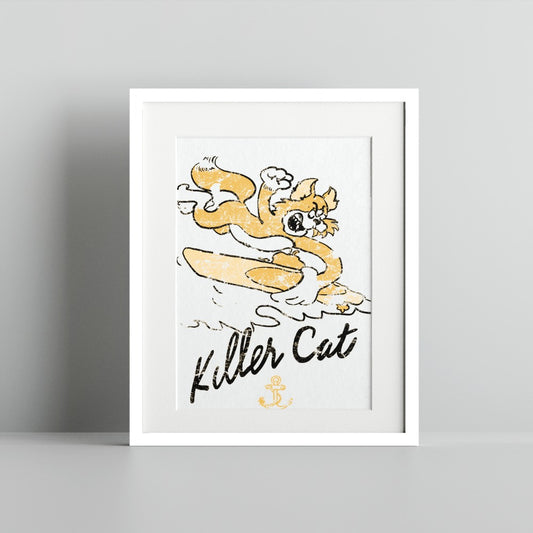 Killer Cat Surfing Poster Graphic Art Decor