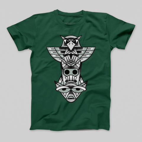 Green Shirt with Tribal Totem Graphic Design