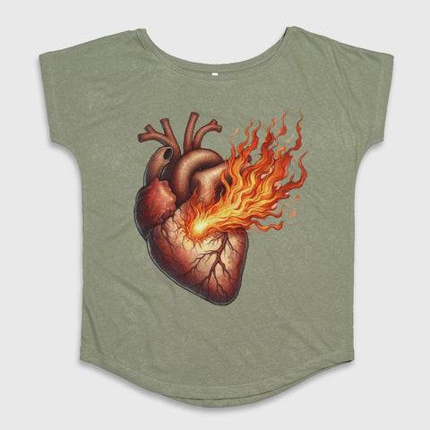 Flaming Heart Artistic Graphic Short Sleeve Shirt