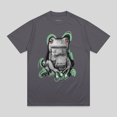 Charcoal Grey Realistic Frog Red Eyes Green Swirls product type