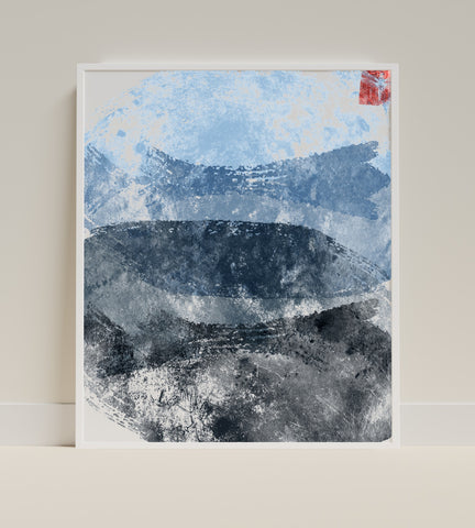 Abstract Blue and Gray Mountains Art Print