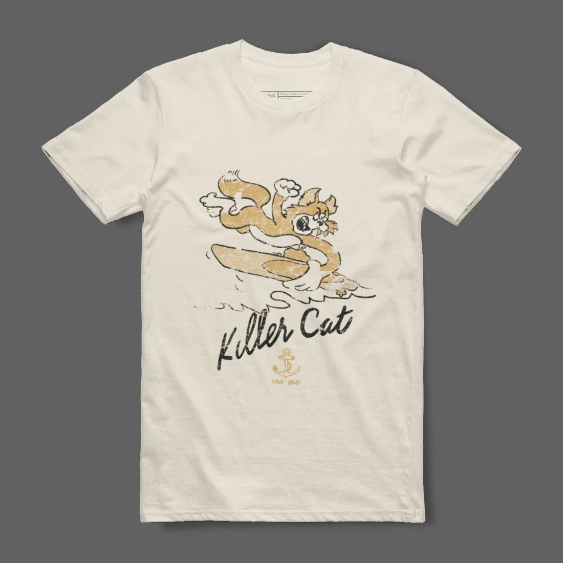 Killer Cat Graphic Tshirt with Surfboard Design