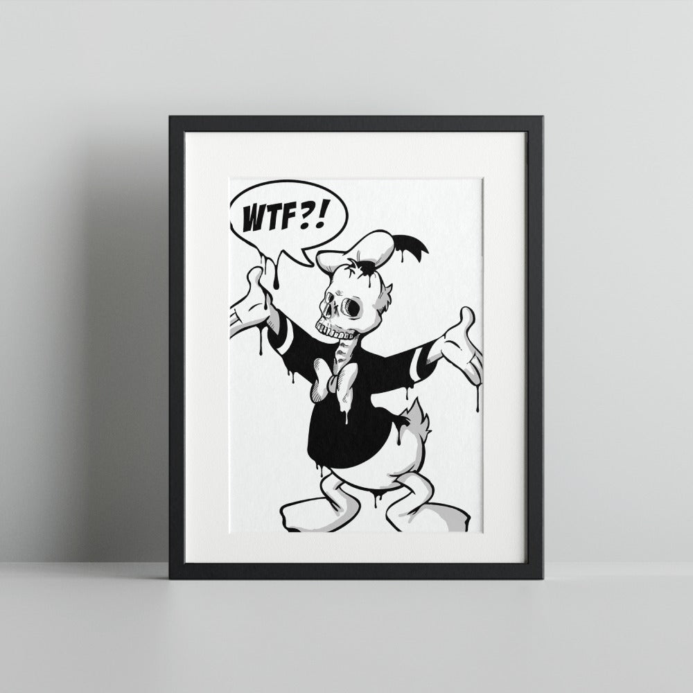 WTF?! Cartoon Skeleton Duck Art Framed Print
