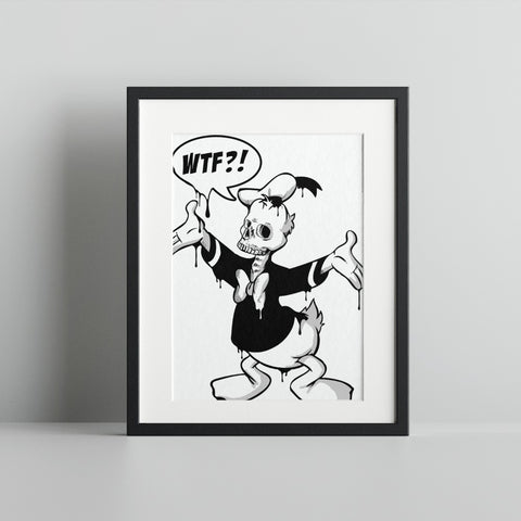 WTF?! Cartoon Skeleton Duck Art Framed Print