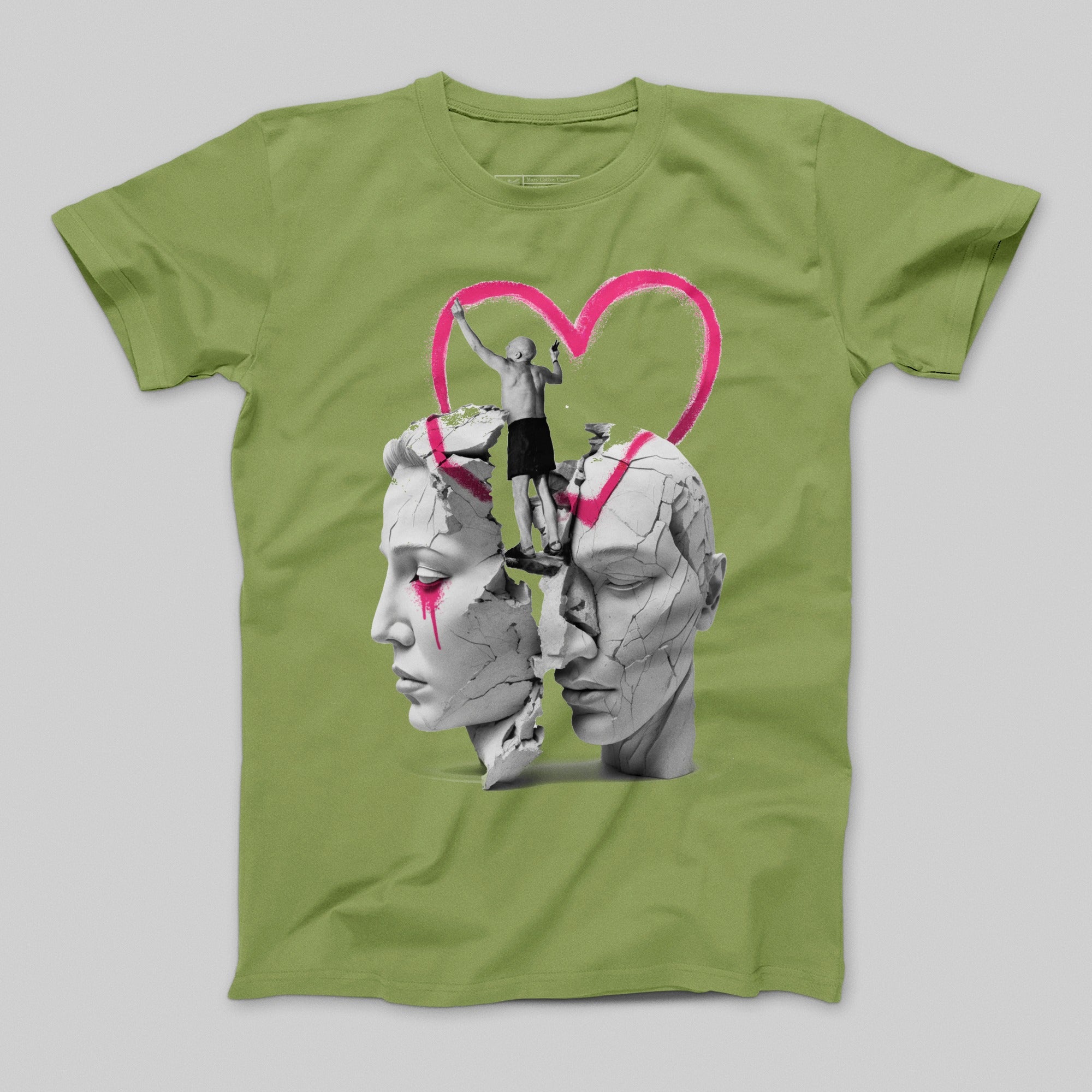 Dual Faces with Pink Heart Street Art Graphic T-Shirt