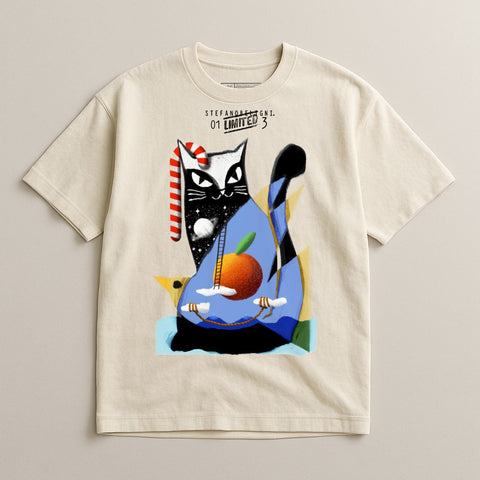 Fun Graphic Cat with Apple Artistic Tee product