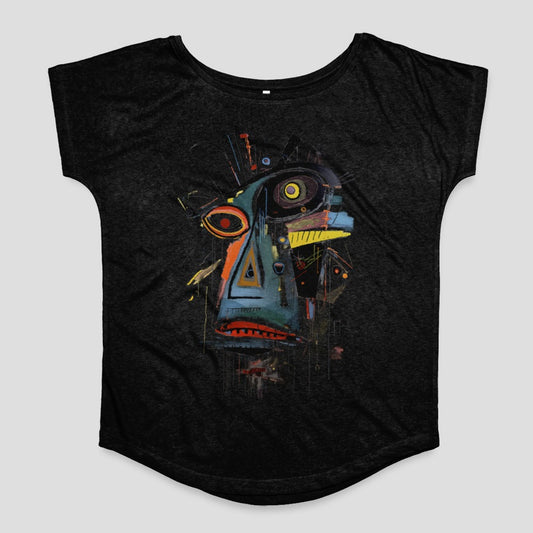 Abstract Colorful Face Design Black T-Shirt