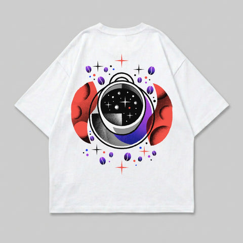 Celestial Coffee Galaxy Starry Mug Design White T-shirt