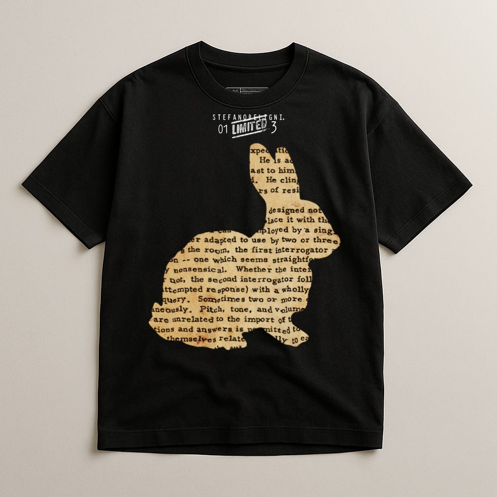 Limited Edition Black T-Shirt with Rabbit Text Design
