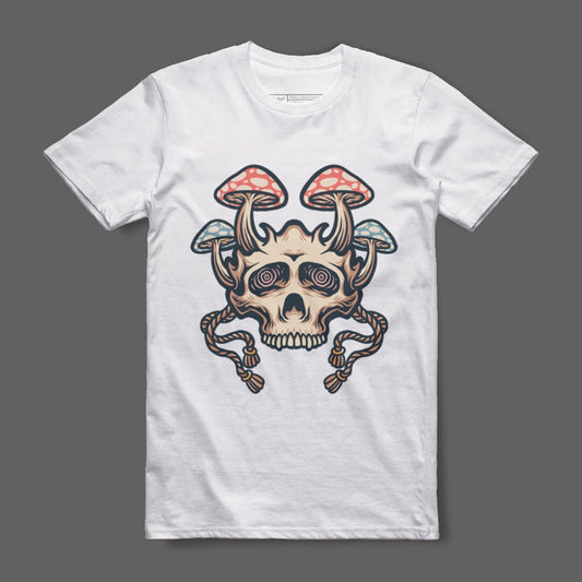 Trippy Skull with Mushrooms Graphic T-Shirt